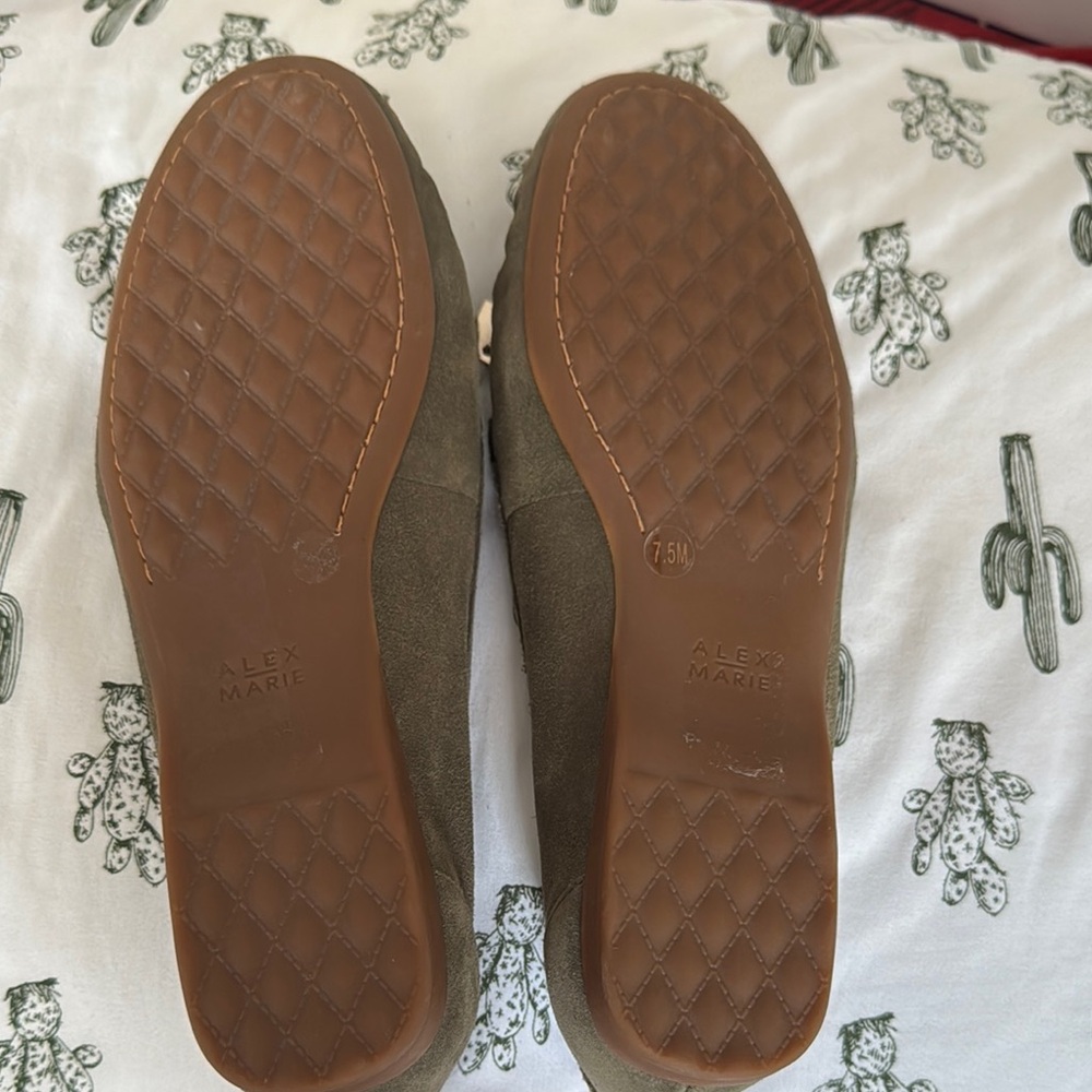 Alex Marie Green Suede Loafers with Bow Accents - Picture 3 of 5